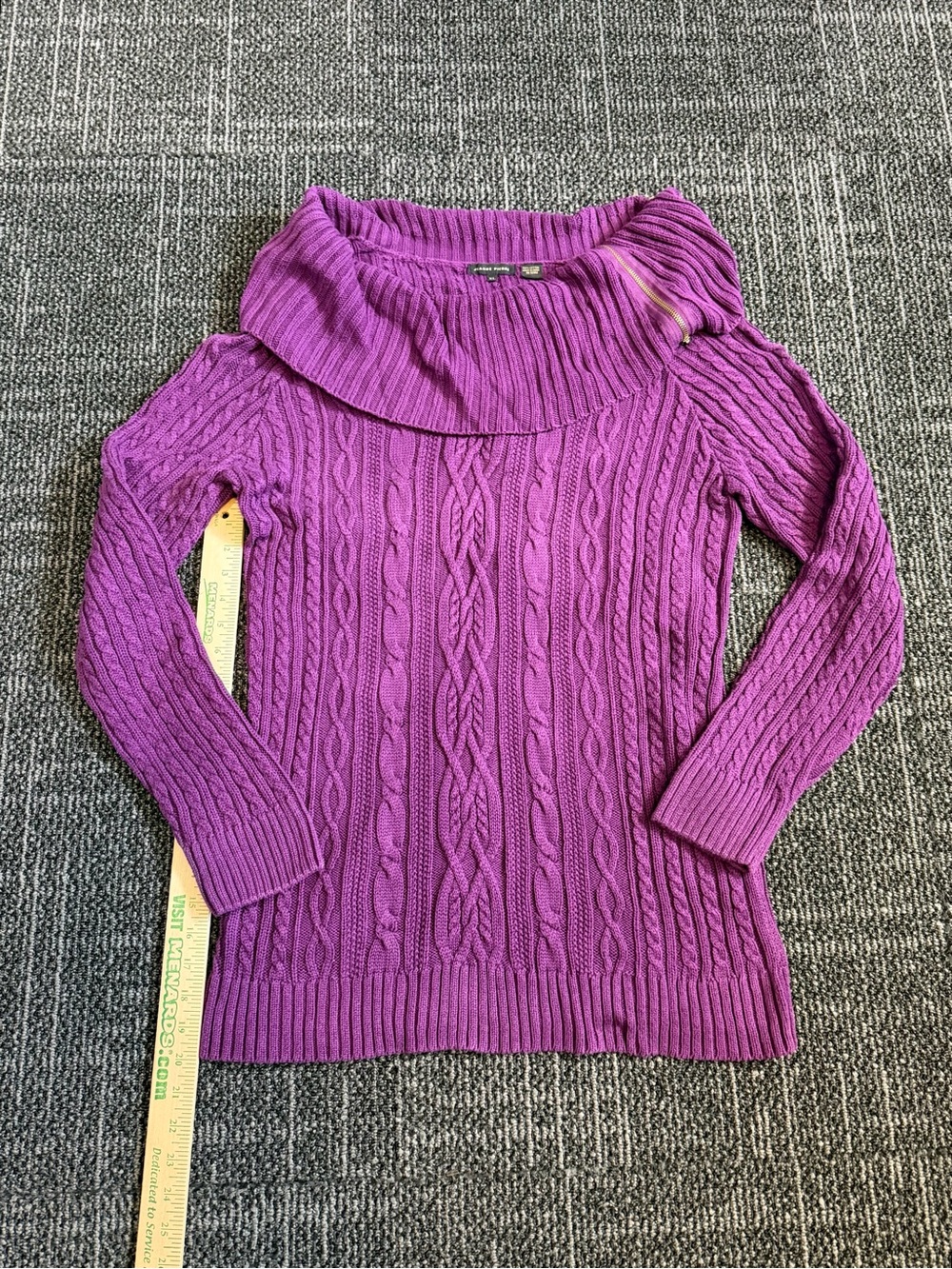 JACLYN SMITH NEW Purple Tuck Cable Knit Drape Neck Tunic Sweater XL